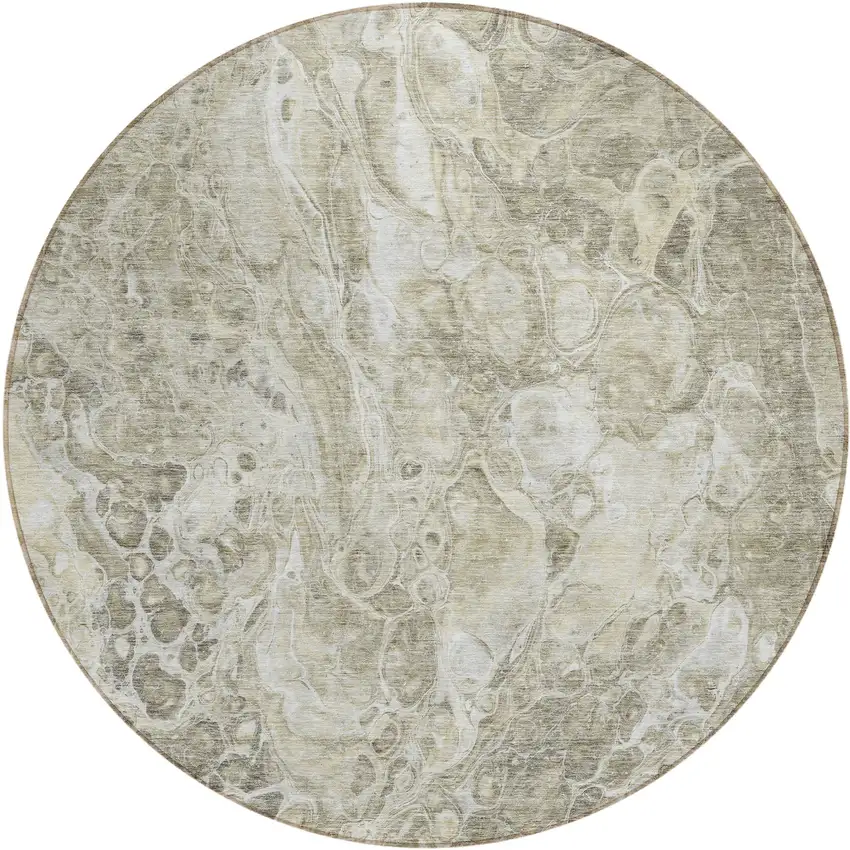 8' Tan Brown And Beige Round Abstract Washable Indoor Outdoor Area Rug Photo 2
