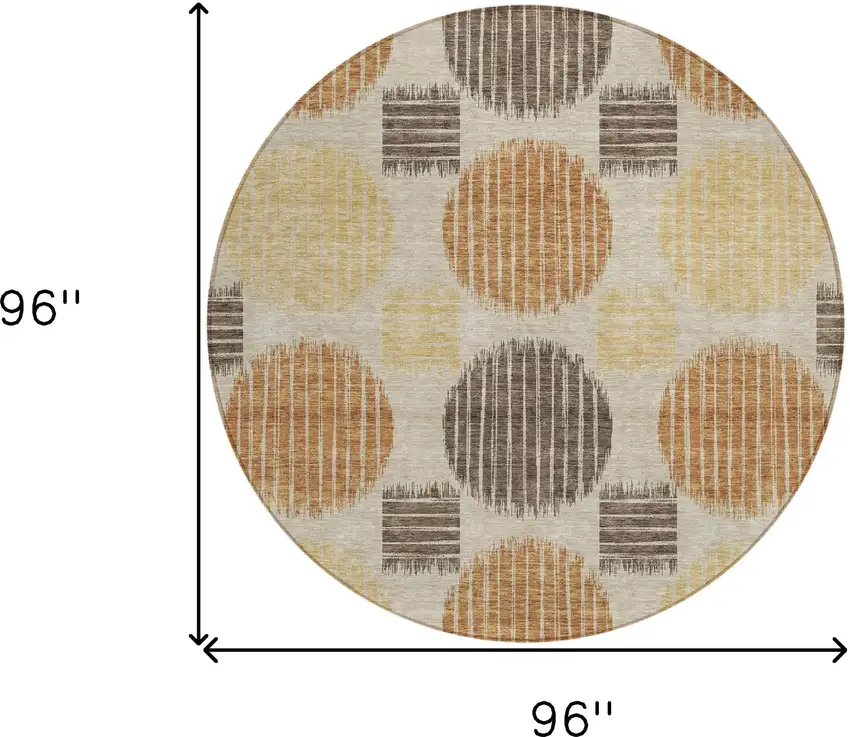 8' Tan Brown And Beige Round Geometric Washable Indoor Outdoor Area Rug Photo 3