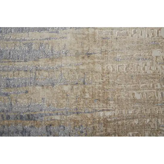 10' Tan Brown And Blue Abstract Power Loom Distressed Runner Rug Photo 6