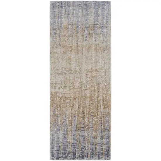 10' Tan Brown And Blue Abstract Power Loom Distressed Runner Rug Photo 1
