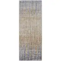 Photo of 8' Tan Brown And Blue Abstract Power Loom Distressed Runner Rug