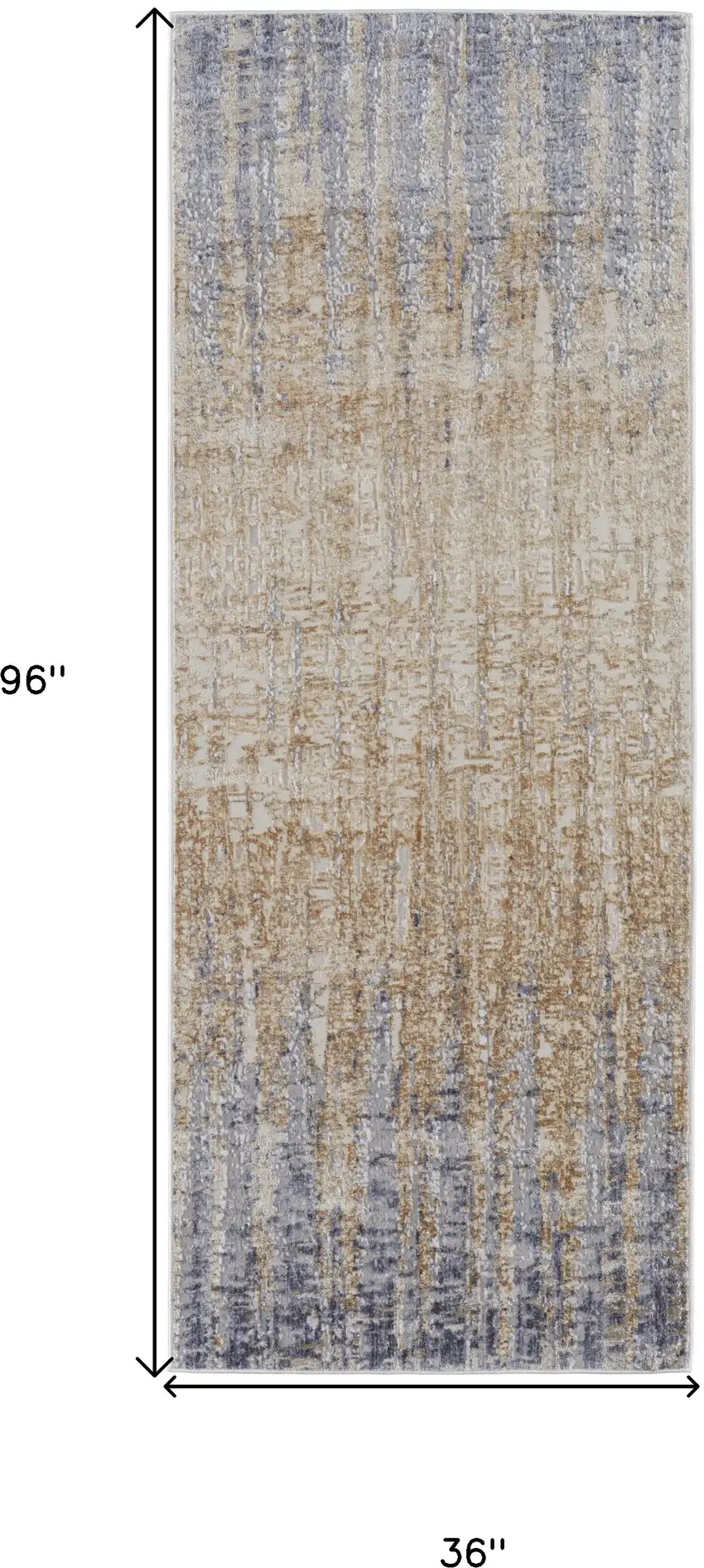 8' Tan Brown And Blue Abstract Power Loom Distressed Runner Rug Photo 7