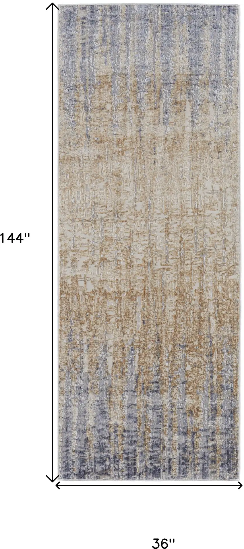 12' Tan Brown And Blue Abstract Power Loom Distressed Runner Rug Photo 5