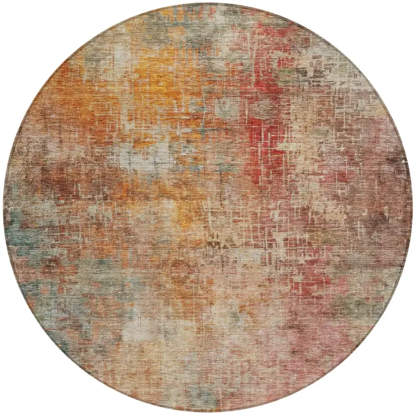 8' Tan Copper And Terra Cotta Round Abstract Washable Indoor Outdoor Area Rug Photo 2