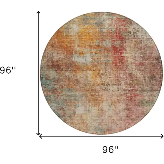 8' Tan Copper And Terra Cotta Round Abstract Washable Indoor Outdoor Area Rug Photo 3