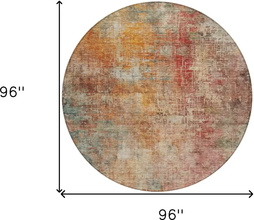 8' Tan Copper And Terra Cotta Round Abstract Washable Indoor Outdoor Area Rug Photo 3