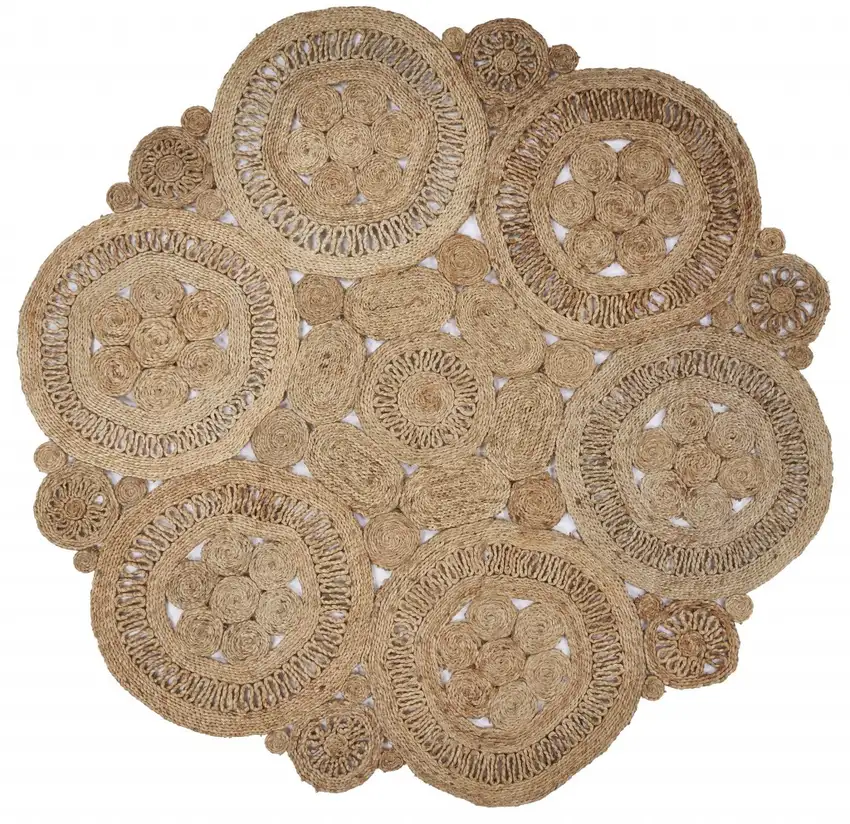 6' Tan Floral Rings Jute Area Rug Photo 9