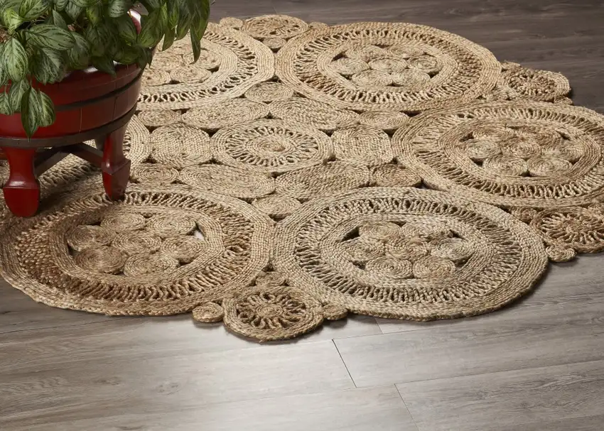 6' Tan Floral Rings Jute Area Rug Photo 7
