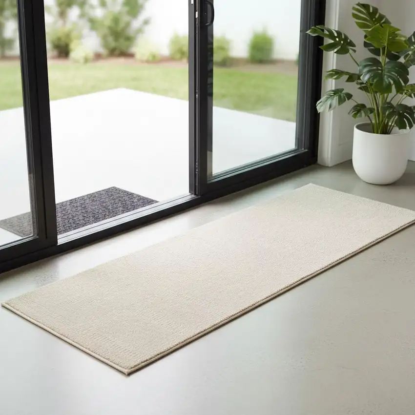 6' Tan Geometric Power Loom Runner Rug Photo 1