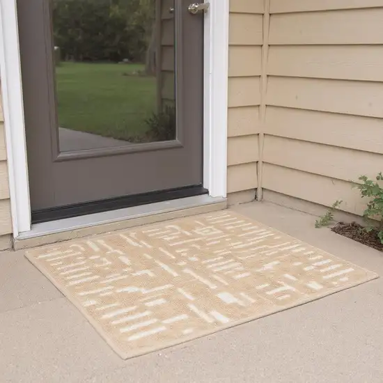 6' Tan Geometric Runner Rug Photo 1