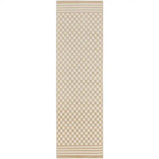 6' Tan Geometric Runner Rug Photo 1