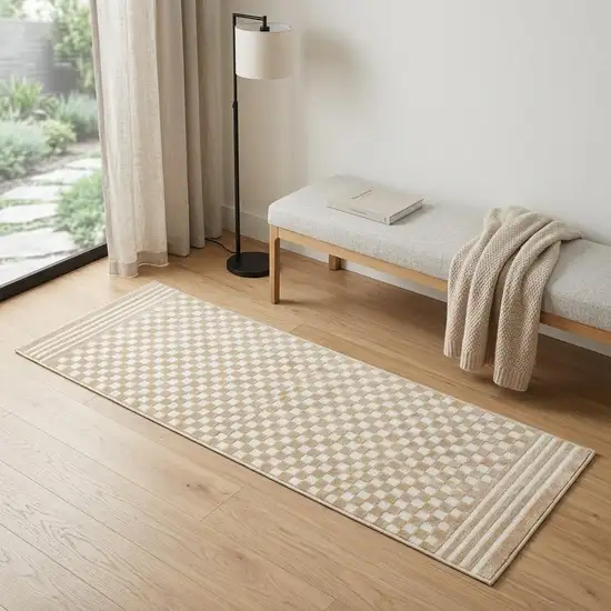 6' Tan Geometric Runner Rug Photo 1