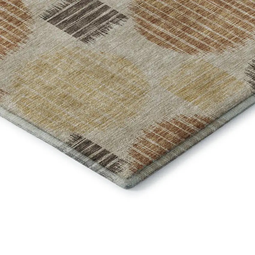 8' Tan Gold And Brown Geometric Washable Round Rug With UV Protection Photo 7
