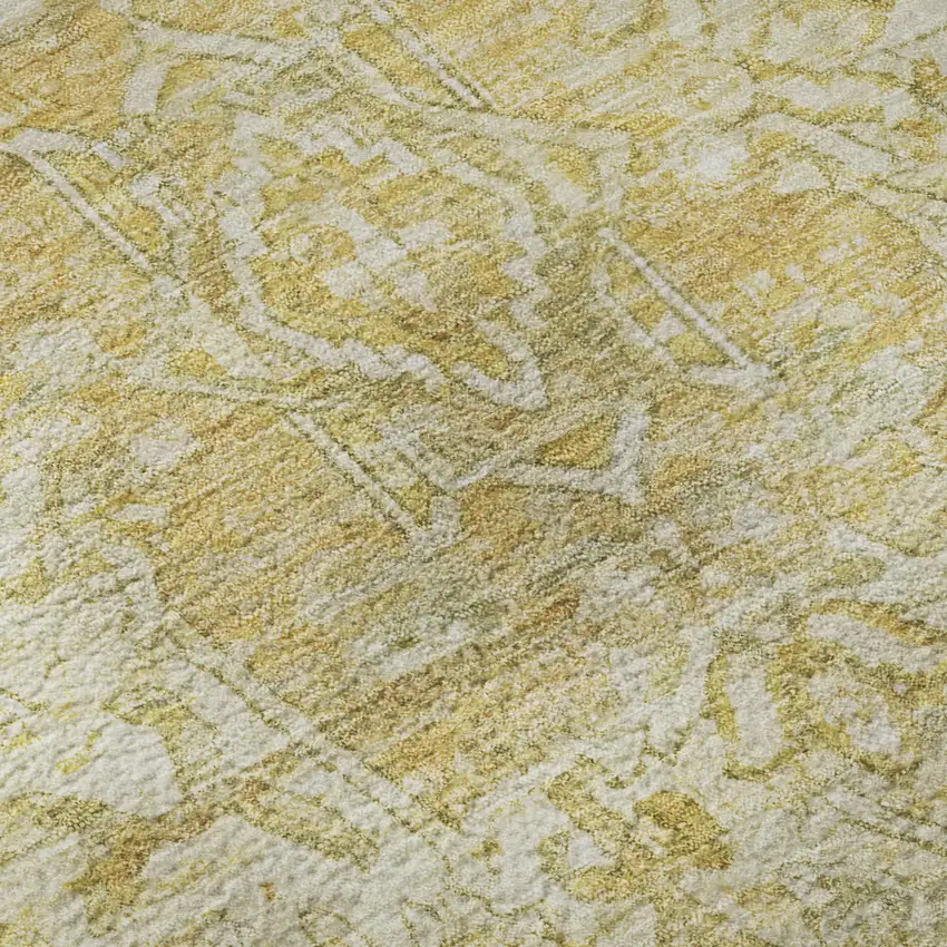 8' Tan Gold And Ivory Oriental Washable Round Rug With UV Protection Photo 8