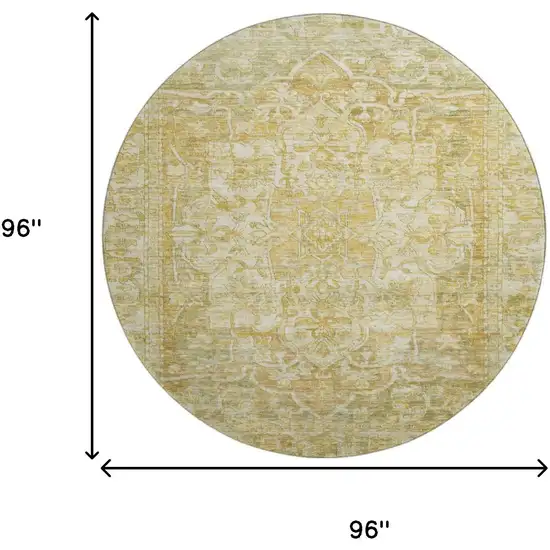 8' Tan Gold And Ivory Oriental Washable Round Rug With UV Protection Photo 9