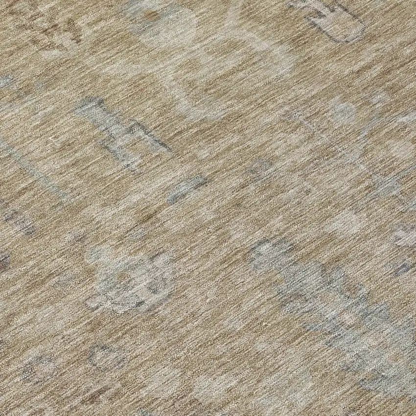 8' Tan Gray And Brown Round Oriental Washable Indoor Outdoor Area Rug Photo 9