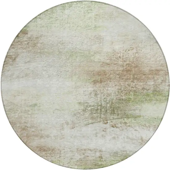 8' Tan Green And Beige Round Abstract Washable Indoor Outdoor Area Rug Photo 1