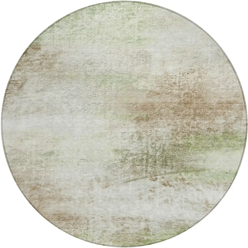 8' Tan Green And Beige Round Abstract Washable Indoor Outdoor Area Rug Photo 1