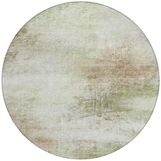 8' Tan Green And Beige Round Abstract Washable Indoor Outdoor Area Rug Photo 3