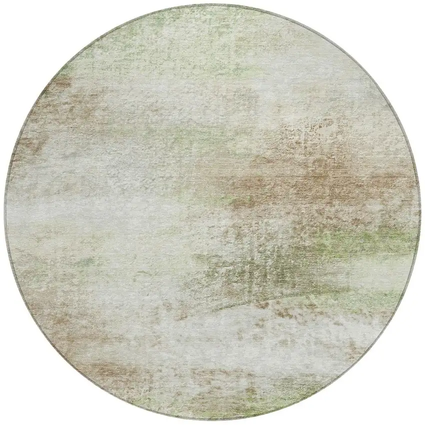 8' Tan Green And Beige Round Abstract Washable Indoor Outdoor Area Rug Photo 3