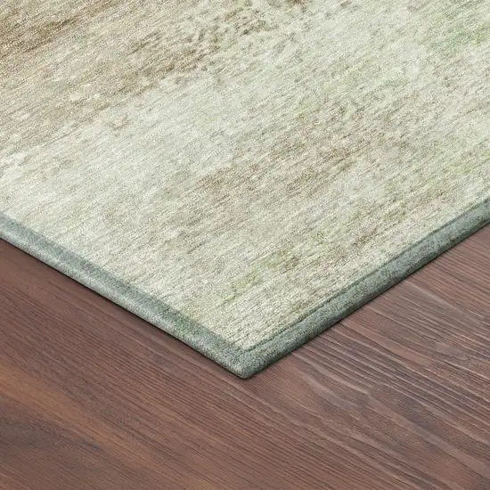 8' Tan Green And Beige Round Abstract Washable Indoor Outdoor Area Rug Photo 8