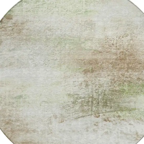 8' Tan Green And Beige Round Abstract Washable Indoor Outdoor Area Rug Photo 2