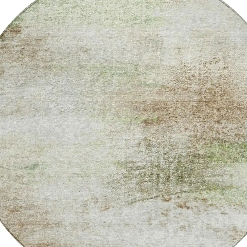 8' Tan Green And Beige Round Abstract Washable Indoor Outdoor Area Rug Photo 2