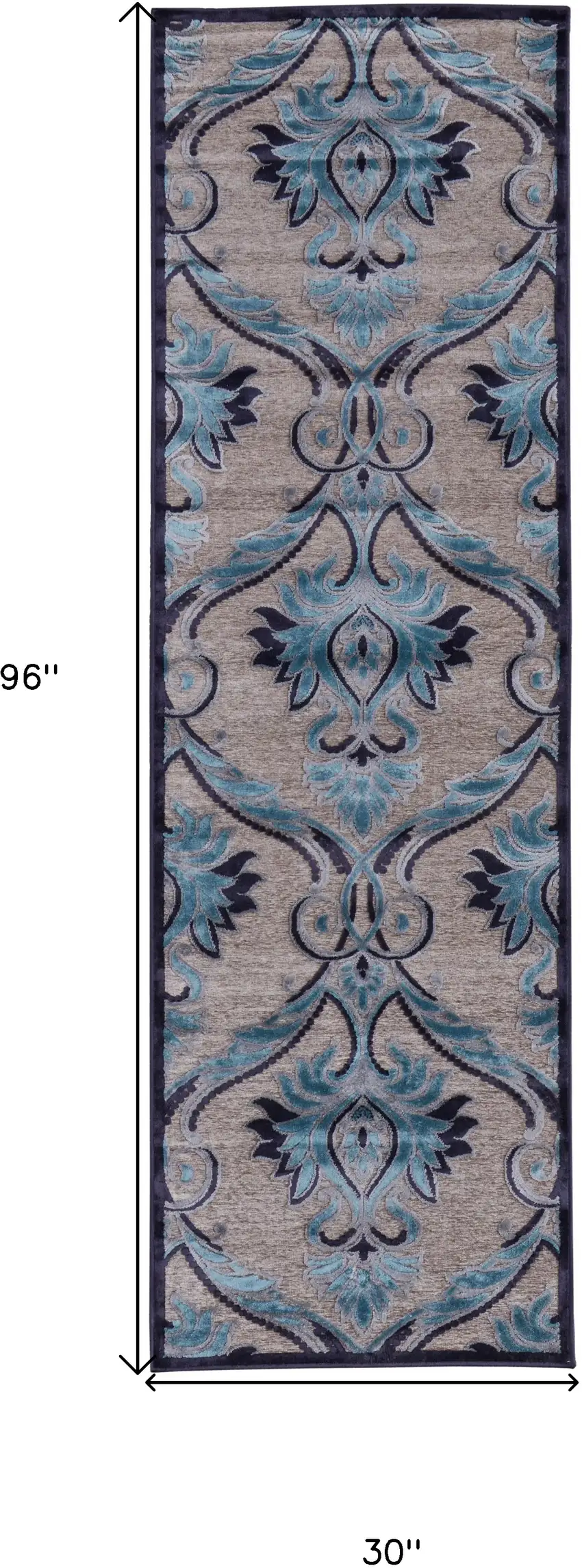 8' Tan Green and Taupe Floral Power Loom Runner Rug Photo 3