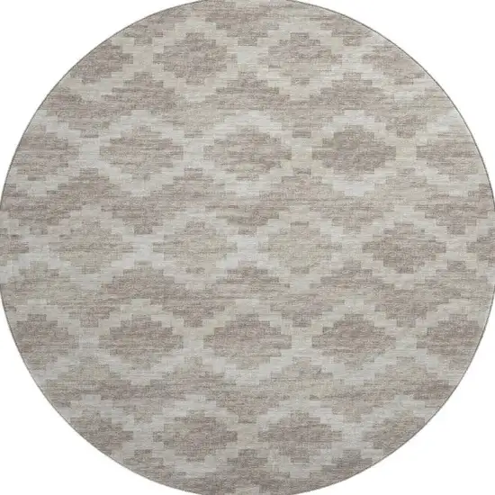 8' Tan Ivory And Beige Tribal Washable Round Rug With UV Protection Photo 4