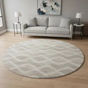Photo of 8' Tan Ivory And Beige Tribal Washable Round Rug With UV Protection