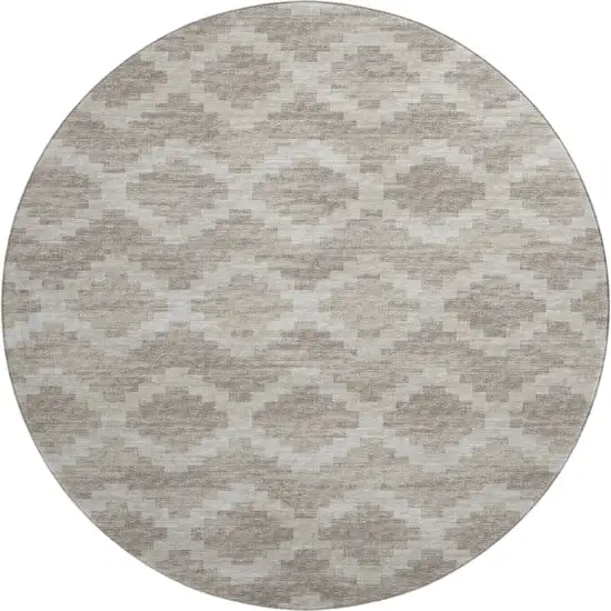 8' Tan Ivory And Beige Tribal Washable Round Rug With UV Protection Photo 2