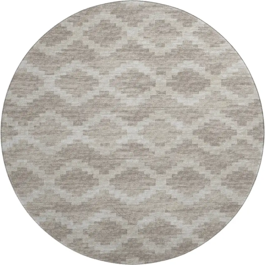 8' Tan Ivory And Beige Tribal Washable Round Rug With UV Protection Photo 2