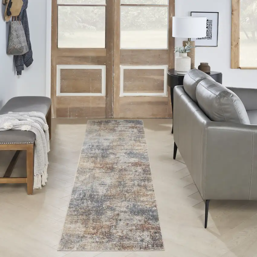 6' Tan Ivory And Black Abstract Runner Rug Photo 5