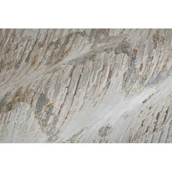 10' Ivory Tan And Blue Abstract Distressed Runner Rug Photo 6