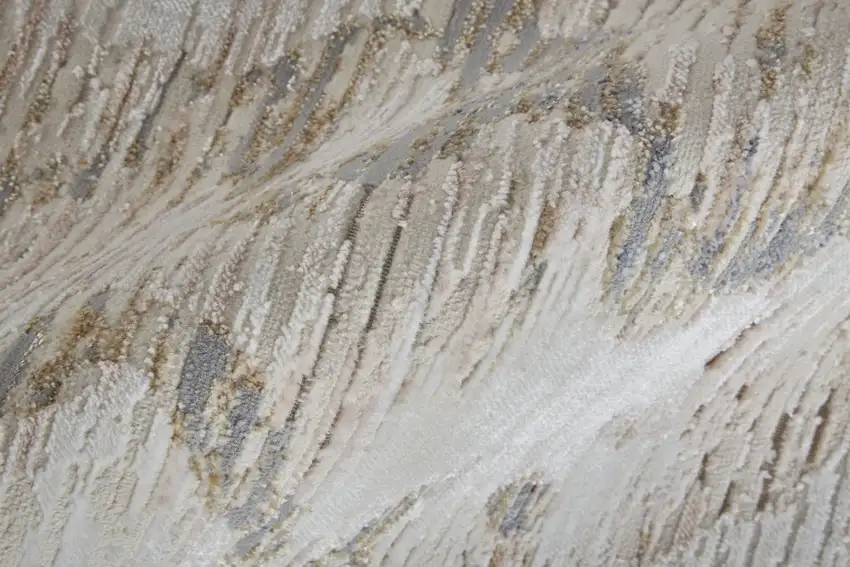 10' Ivory Tan And Blue Abstract Distressed Runner Rug Photo 6