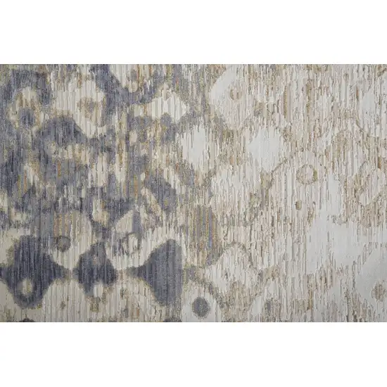 10' Ivory Tan And Blue Abstract Distressed Runner Rug Photo 7