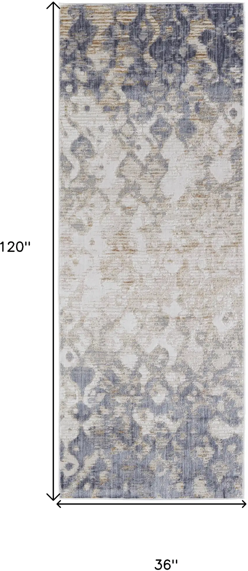 10' Ivory Tan And Blue Abstract Distressed Runner Rug Photo 3