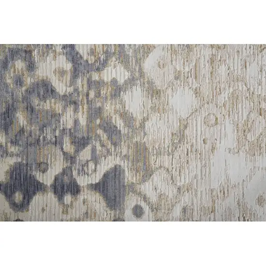 10' Tan Ivory And Blue Abstract Power Loom Distressed Runner Rug Photo 6