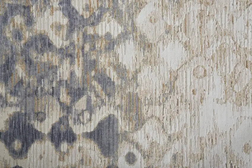 10' Tan Ivory And Blue Abstract Power Loom Distressed Runner Rug Photo 6