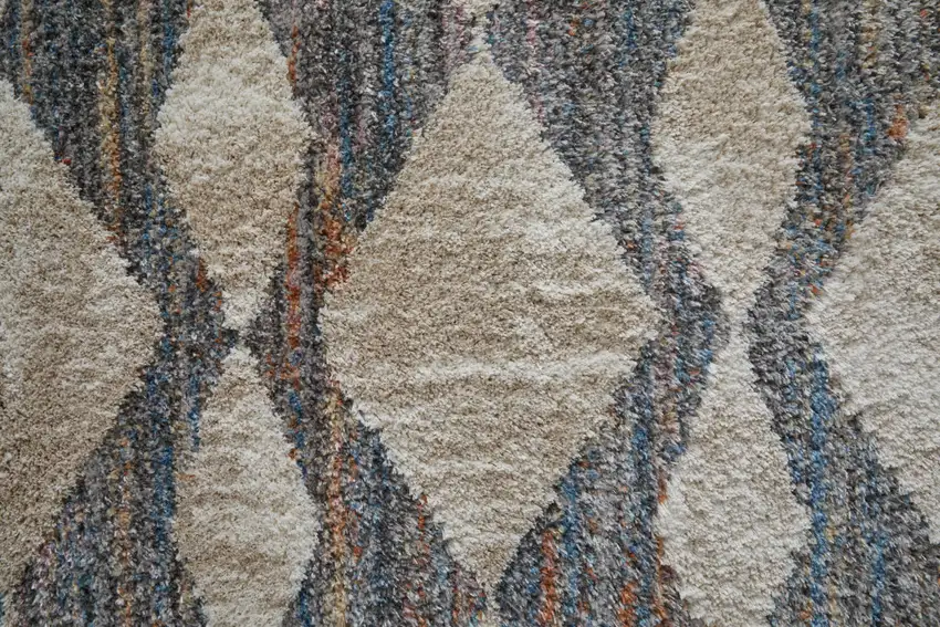 8' Tan Ivory And Blue Chevron Power Loom Stain Resistant Runner Rug Photo 6