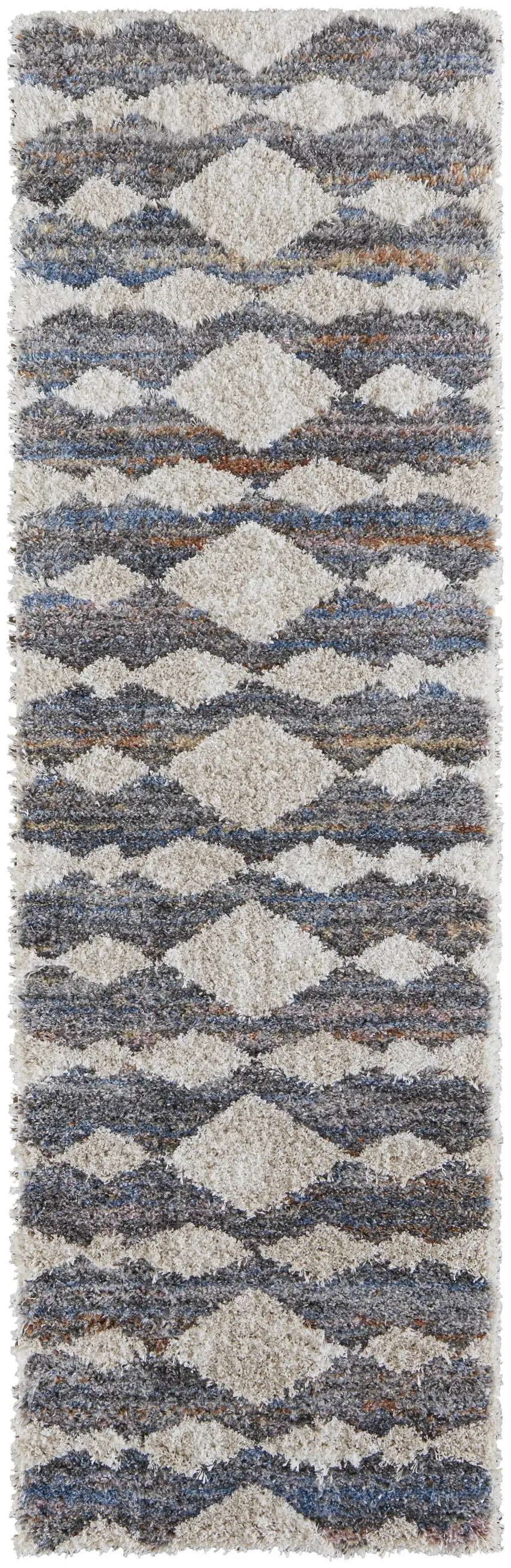 8' Tan Ivory And Blue Chevron Power Loom Stain Resistant Runner Rug Photo 1