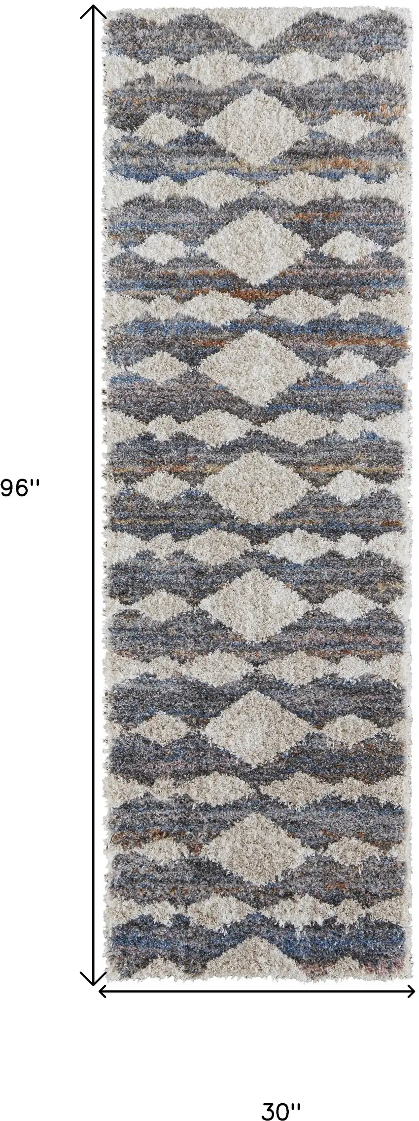 8' Tan Ivory And Blue Chevron Power Loom Stain Resistant Runner Rug Photo 7