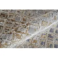 Photo of 8' Tan Ivory And Blue Geometric Power Loom Distressed Runner Rug