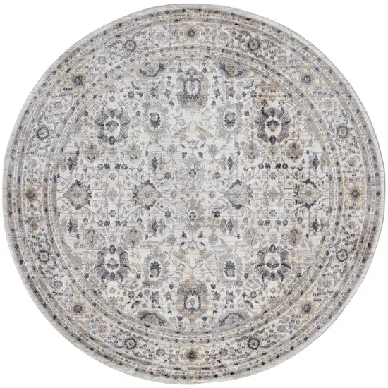 6' Tan Ivory And Blue Round Floral Stain Resistant Area Rug Photo 1