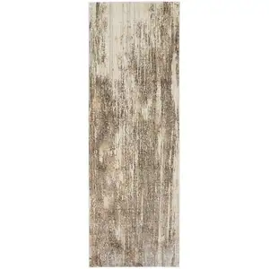 Photo of 8' Tan Ivory And Brown Abstract Runner Rug