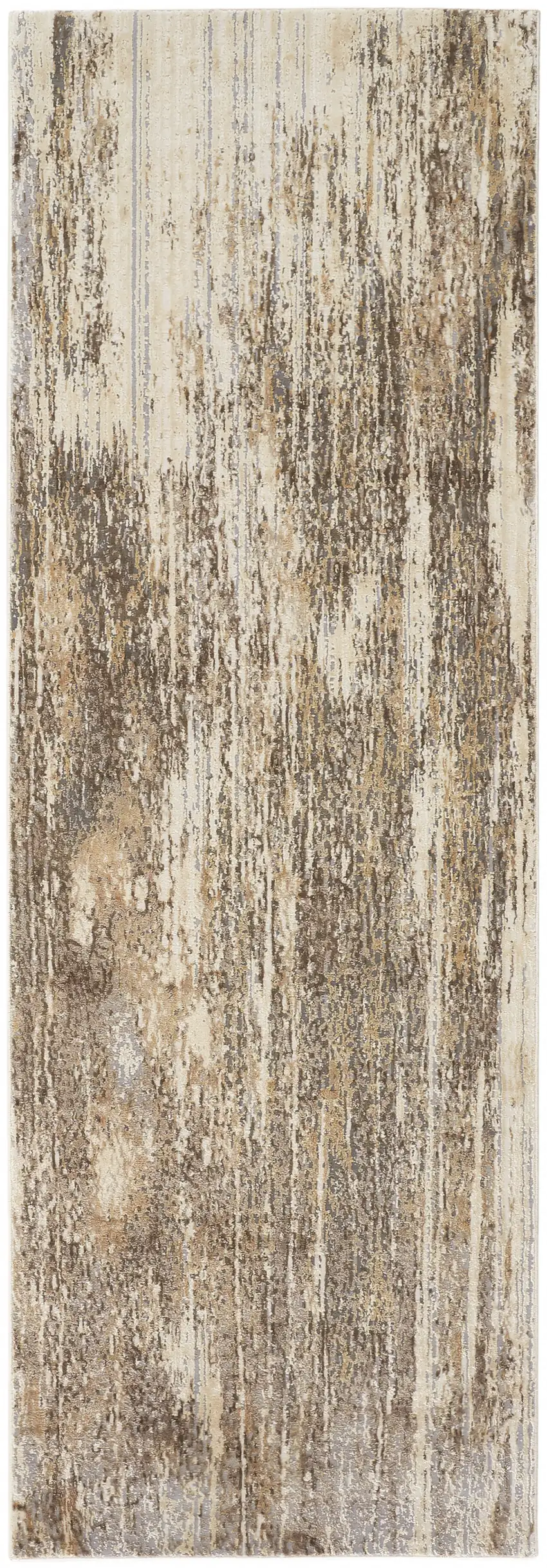 8' Tan Ivory And Brown Abstract Runner Rug Photo 1