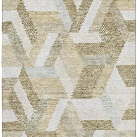 8' Tan Ivory And Brown Geometric Washable Area Rug With UV Protection Photo 3