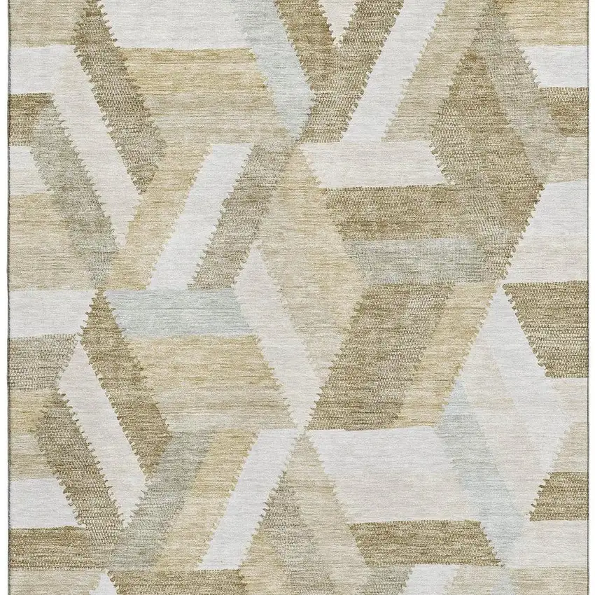 8' Tan Ivory And Brown Geometric Washable Area Rug With UV Protection Photo 3