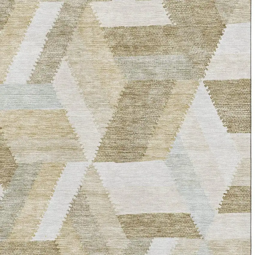 8' Tan Ivory And Brown Geometric Washable Area Rug With UV Protection Photo 2