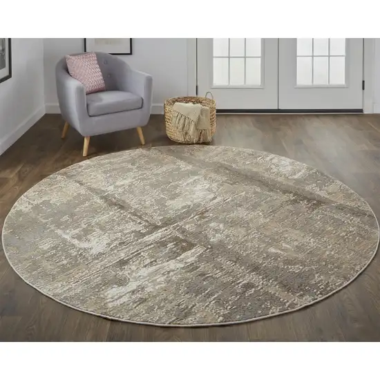 8' Tan Ivory And Brown Round Abstract Area Rug Photo 3